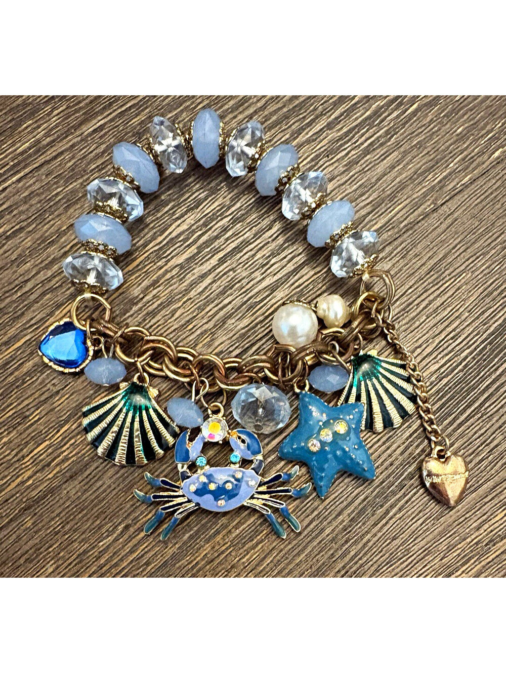 Betsey Johnson Blue Beaded sea charms stretch bracelet
